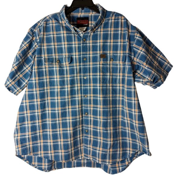 Wrangler Other - Wrangler Riggs Workwear Short Sleeve Button Up Shirt Blue Plaid Men's 3XL